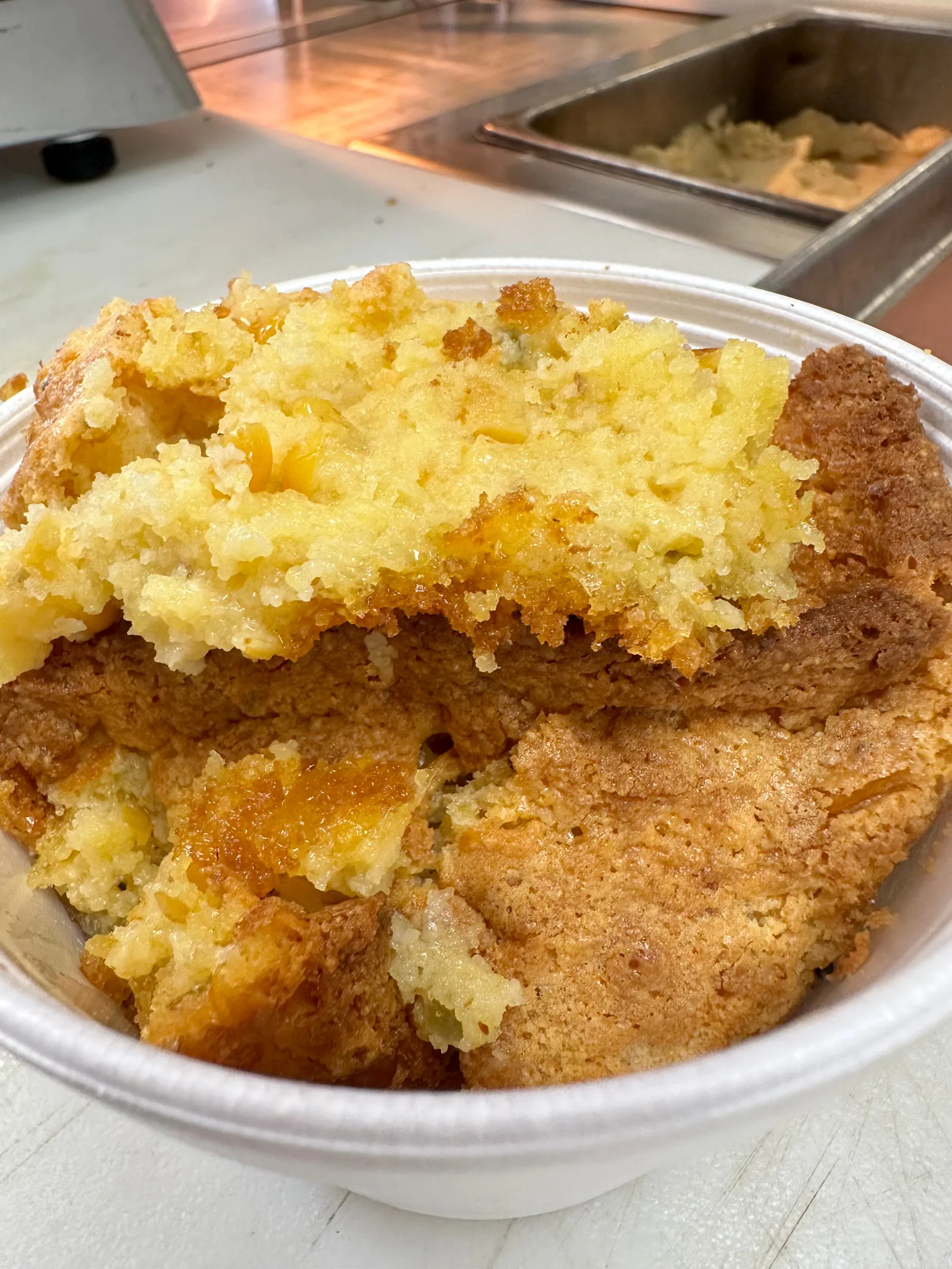 A serving of golden corn spoonbread