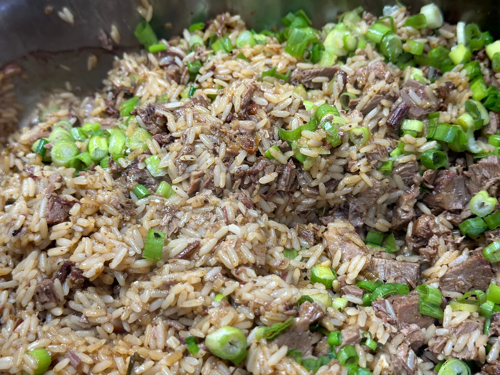 Rice finished with sliced green onions